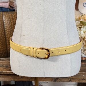 Vintage Yellow Leather Belt with Gold Buckle